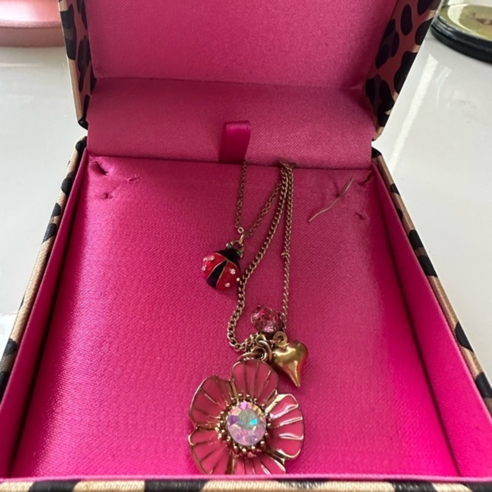 Betsey Johnson Pink and Gold Flower Necklace